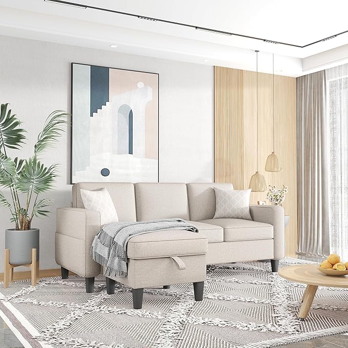 ZeeFu Couch for Living Room - 78'' 3 Seat L-Shaped Sectional Sofa Couches with Storage Ottoman - Modern Small Space Upholstered Furniture Sofa Set for Office Small Space Apartment Bedroom