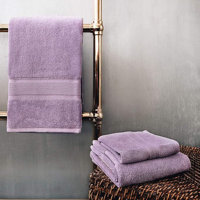 Luzia 8 Piece Bathroom Towel Set - 100% Turkish Cotton, Premium Quality - 2 Bath Towels 2 Hand Towels and 4 Washcloths (Lavender/Purple)
