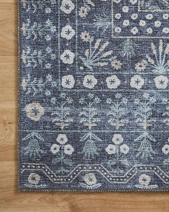 Loloi Rifle Paper Co. Maison Collection MAO-03 Rosette Blue 3'-0" x 3'-0" Round, .19" Pile Height, Accent Rug