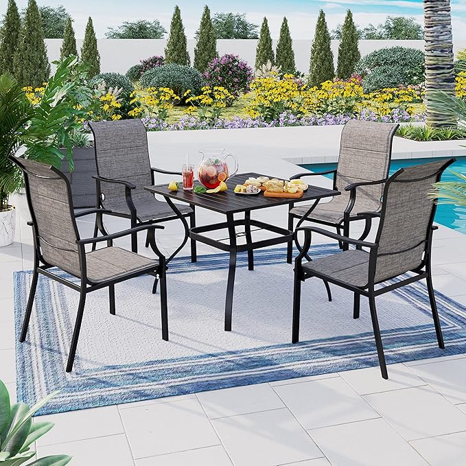 HERA'S HOUSE Premium Patio Dining Chair of 8, Rust Resistant Outdoor Chair with Textilene Padded Seat, Supports up to 350lbs with Comfort and Durability for Lawn Kitchen Garden Backyard