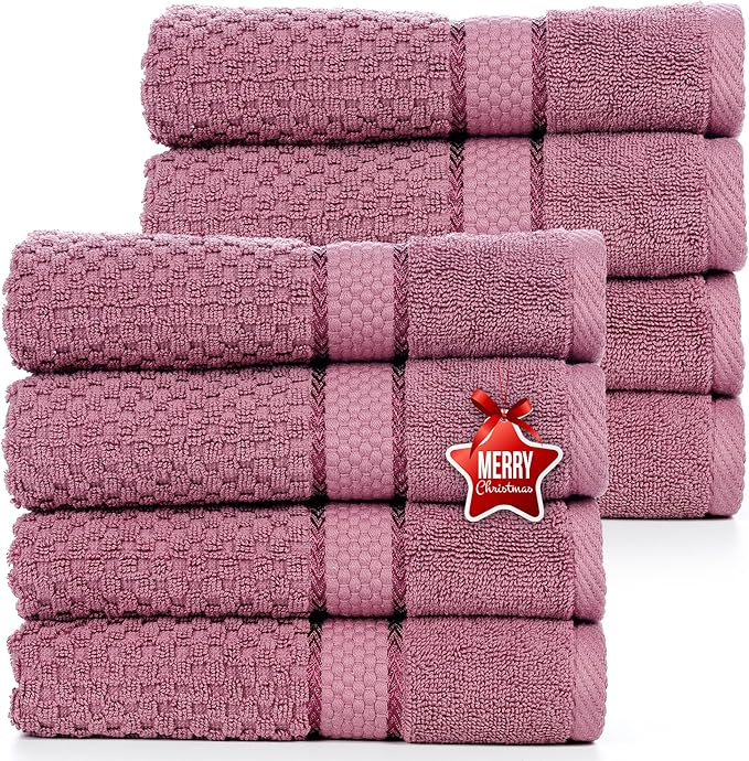 Ample Decor 100% Cotton Grape Purple Hand Towel for Kitchen Set of 8, Absorbent Premium Quality, for Bathroom, Hotel, Spa, Gym, Kitchen - 18 X 28 Inch