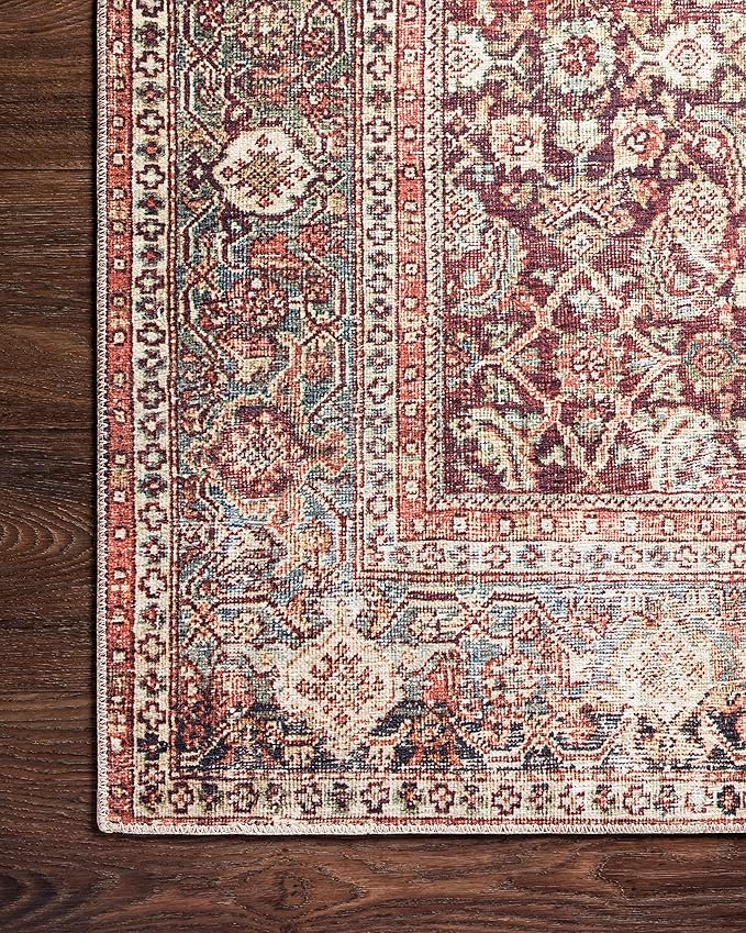 Loloi Layla Collection LAY-11 Cinnamon/Sage 2'-6" x 7'-6" .13" Thick Runner Rug, Soft, Durable, Vintage Inspired, Distressed, Low Pile, Non-Shedding, Easy Clean, Printed, Living Room Rug