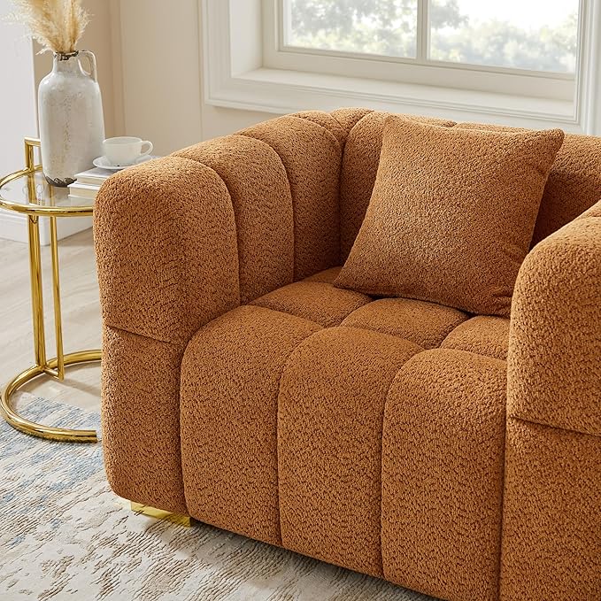 VANOMi Oversized Accent Chairs Set of 2, Boucle Arm Chair with Deep Seat, Oversized Comfy Reading Chair for Living Room, Bedroom, Office, Apartment，Curry (2 Piece)