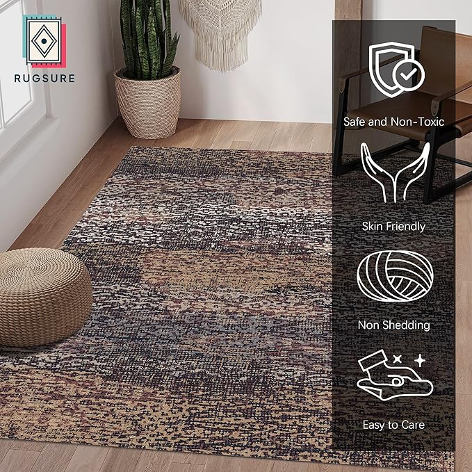 RUGSURE Washable Area Rug - 1/6 Thick - Stain & Water Resistant Non-Slip - Resistant Rug for Living Room, Bedroom, Nursery, Pet & Child Friendly, Vintage Charm Area Rugs (Rust, 6' x 9')