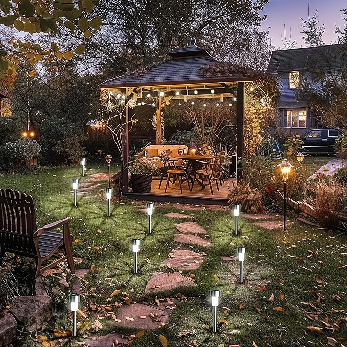 GIGALUMI Solar Pathway Lights, Stainless Steel IP44 Waterproof Auto On/Off Outdoor LED Solar Landscape Lights for Garden, Yard, Patio, Path and Walkway(20 Pack, Cold White)