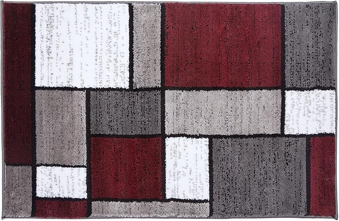 Rugshop Modern Geometric Boxes Red Area Rug, Non-Shedding Carpet for Entryway, Bathroom, or Small Space, 2' x 3'
