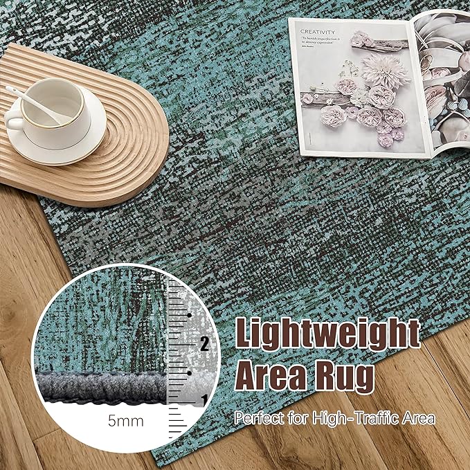 RUGSURE Washable Area Rug - 1/6 Thick - Stain & Water Resistant Non-Slip - Resistant Rug for Living Room, Bedroom, Nursery, Pet & Child Friendly, Vintage Charm Area Rugs (Green, 8' x 10')