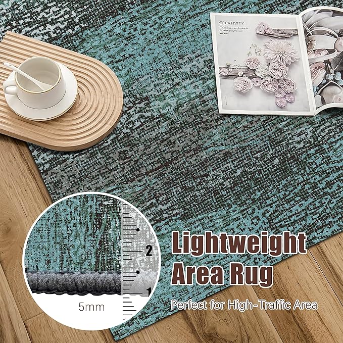 RUGSURE Washable Area Rug - 1/6 Thick - Stain & Water Resistant Non-Slip - Resistant Rug for Living Room, Bedroom, Nursery, Pet & Child Friendly, Vintage Charm Area Rugs (Green, 9' x 12')