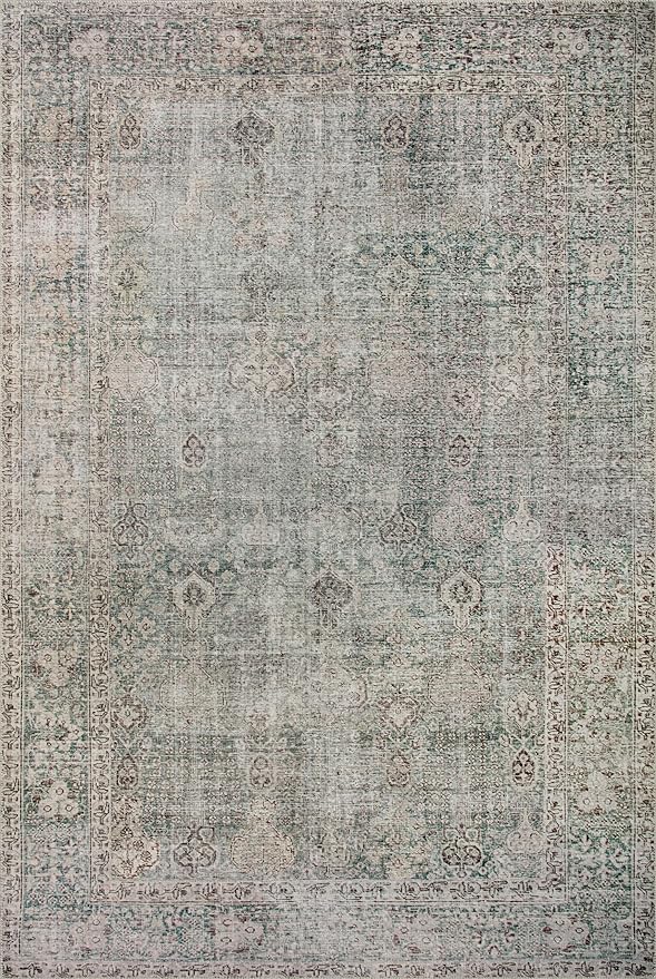 Loloi Chris Loves Julia Jules Collection JUL-08 Emerald/Antique Ivory 7'-6'' x 9'-6'', .13" Pile Height, Area Rug