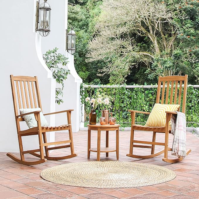 Cambridge Casual Bentley Patio Rocking Conversation Set, Natural Teak