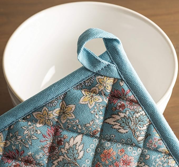 Maison d' Hermine Pot Holders Set 100% Cotton Heat Resistant Potholders 8" x 8" Hot Pads with Loop BBQ, Cooking, Baking, Grilling, Kitchen, Handling Hot Pans Spring/Summer (Pack of 2, Marquise)