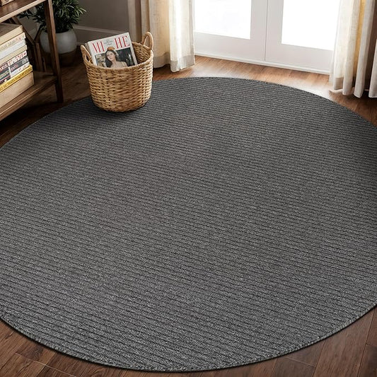 Non Slip Gray Solid Rubber Back Thing Rug for Living Room 6 Round Area Rugs for Kitchen, Rugs for Bedroom, Stain Resistant Easy Cleaning Non Shedding Carpet Gray 6 Round