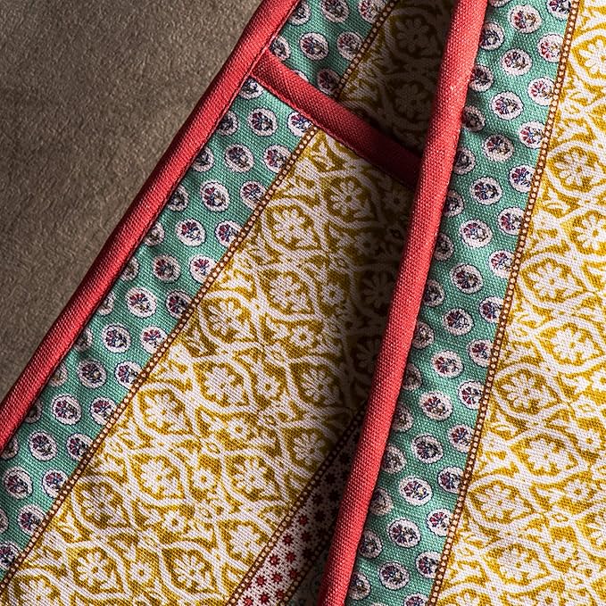 Maison d' Hermine Double Oven Mitts 100% Cotton 7"x35" Double Oven Mitt Heat Resistant BBQ Cooking Gloves with Loop, Baking, Grilling, Home, Kitchen, Handling Hot Pans Spring Summer (Provence)