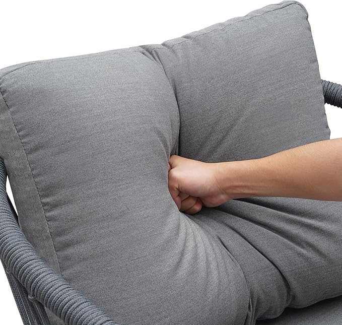 Wisteria Lane Boho Patio Furniture, 5 Piece Outdoor Furniture Set with Rope Woven Design, Rope Sofa Chair with Nesting Coffee Table for Garden, Balcony, Porch, Grey