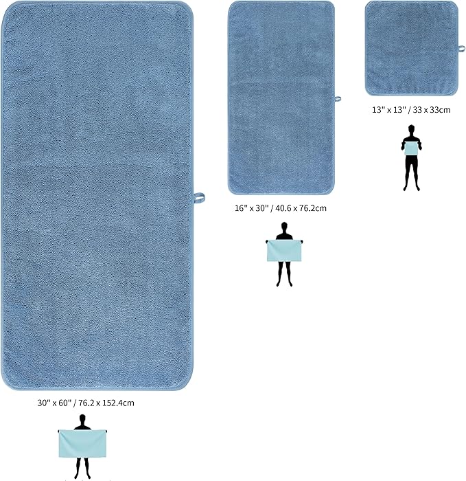 Ring Spun Terry Microfiber Bath Towel Set, 3 Piece, Oversize, Quick Dry, Lint Free, Includes Bath, face, and Hand Towels (Blue)