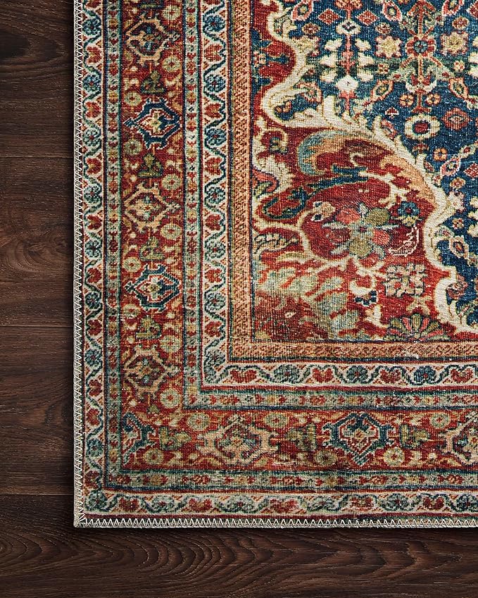 Loloi Layla Collection LAY-09 Cobalt Blue/Spice 2'-3" x 3'-9" .13" Thick Accent Rug, Soft, Durable, Vintage Inspired, Distressed, Low Pile, Non-Shedding, Easy Clean, Printed, Living Room Rug
