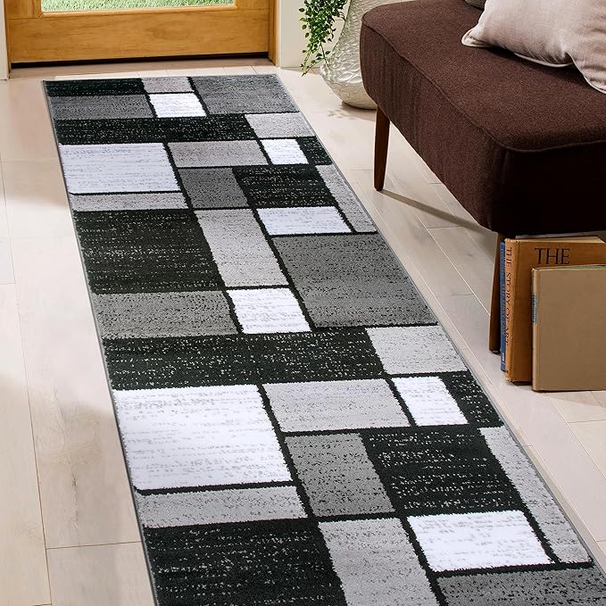 Rugshop Contemporary Modern Boxes Grey Area Rug Runner 2' x 7' 2"