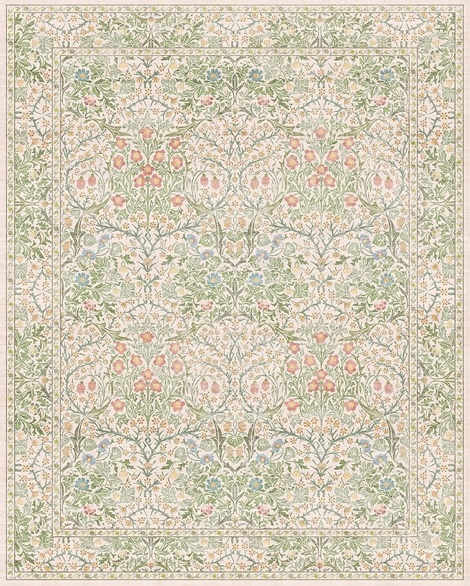 Washable 8x10 Rugs for Living Room, Light Green Oriental Rugs for Bedroom Dining Room Under Kitchen Table, Stain Resistant Non-Slip Pastel Large Washable (8x10 Beige Green)
