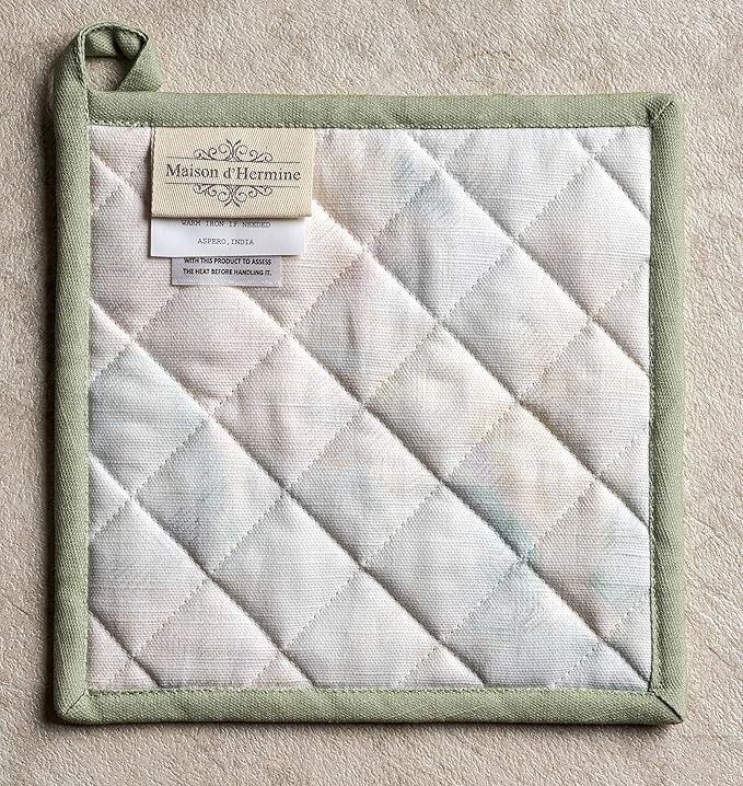 Maison d' Hermine 100% Cotton Oven Mitt & Pot Holder Set (7.5"x13" & 8"x8") Heat Resistant BBQ Cooking Gloves with Loop, Baking, Grilling, Kitchen, Handling Hot Pans Spring/Summer (Flying Birds)