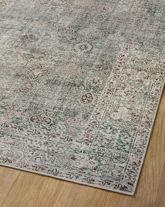 Loloi Chris Loves Julia Jules Collection JUL-08 Emerald/Antique Ivory 7'-6'' x 9'-6'', .13" Pile Height, Area Rug