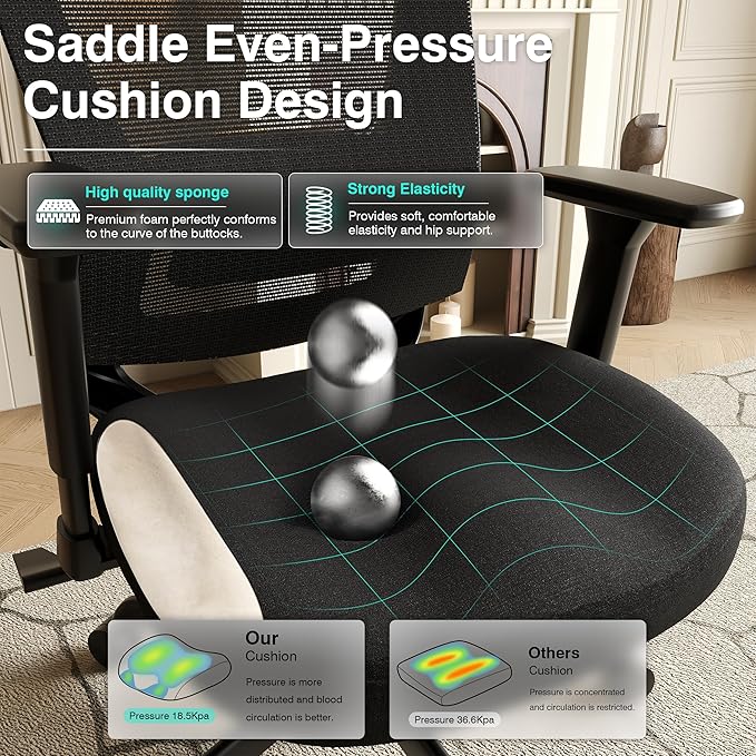 ELABEST T96C Ergonomic Home Office Chair, Mesh Computer Desk Chair with 4D Armrests, Adjustable Lumbar Support,Rolling Swivel Task Chair for Long Hours, Sponge Cushion