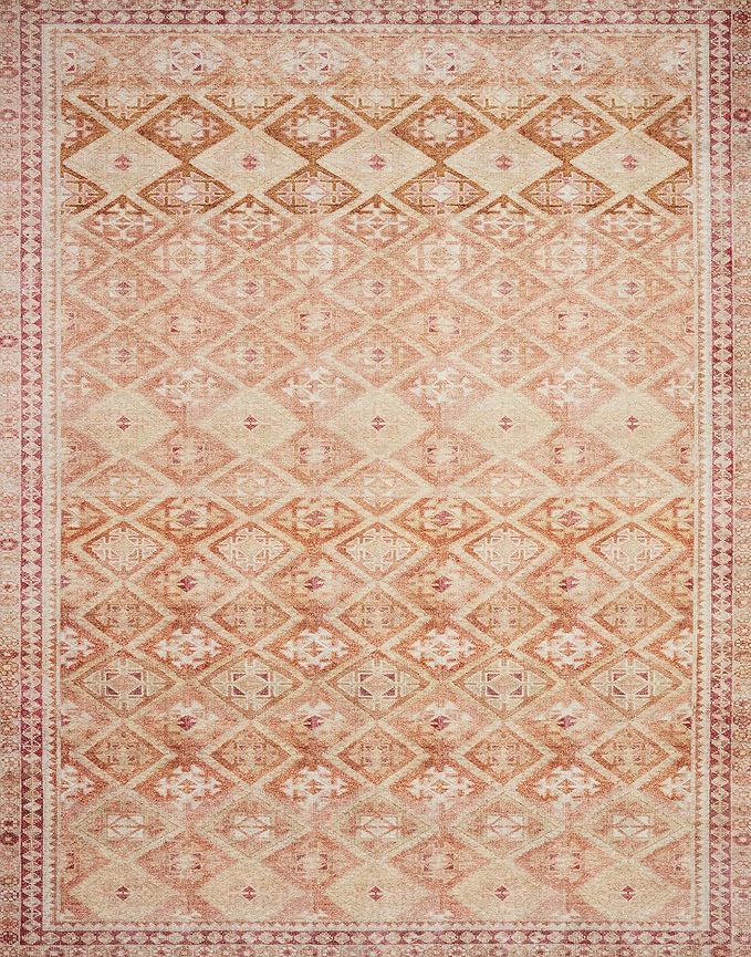 Loloi Layla Collection LAY-16 Natural/Spice 2'-3" x 3'-9" .13" Thick Accent Rug, Soft, Durable, Vintage Inspired, Distressed, Low Pile, Non-Shedding, Easy Clean, Printed, Living Room Rug