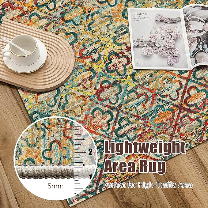 RUGSURE Washable Area Rugs, 3' x 5 ' - 1/6 Thick - Stain & Water Resistant Non-Slip - Perfect Resistant Rug for Living Room, Bedroom, Nursery, Pet & Child Friendly, Vibrant Colors Rugs, Multicolor