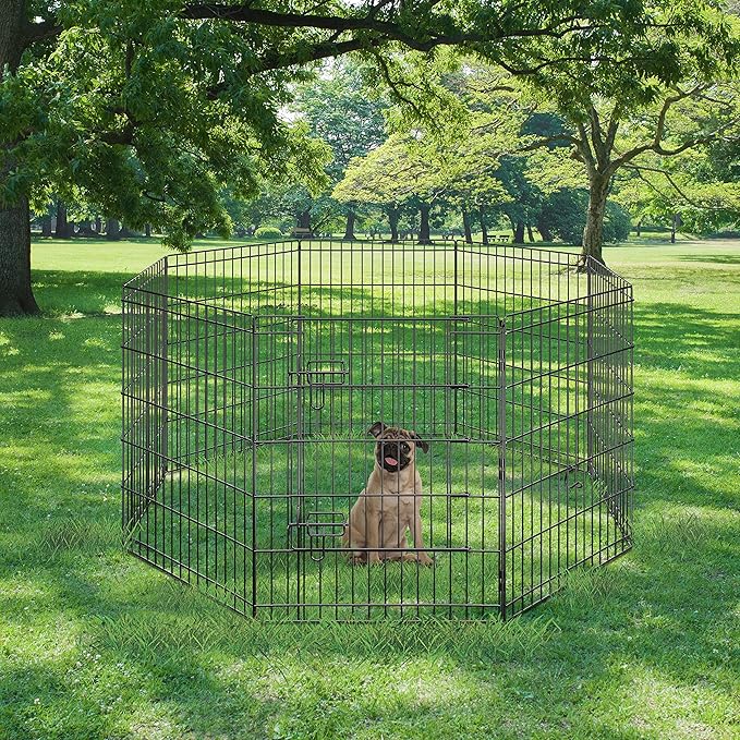 Yaheetech 30" High 8 Panel Foldable Metal Dog Exercise Pen Pet Playpen Dog Fence Outdoor & Indoor Use for Small Animals with Door Black