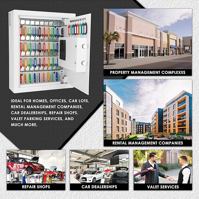 Barska 48-Key Wall Mount Key Cabinet Safe – Digital Keypad Lock Box with Numbered Hooks, Drop Slot, Color Tags & Backup Keys – Steel Construction for Home, Office, Business, School, Hotel