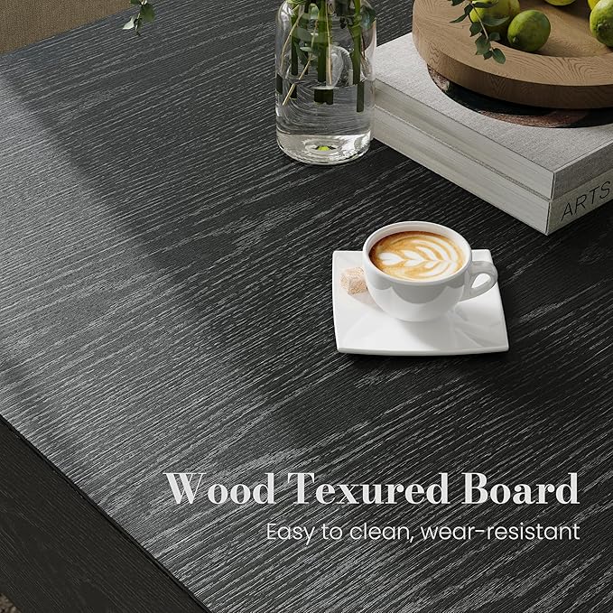 POVISON Modern Square Coffee Table with Drawers, 35.43" Wood Coffee Table for Living Room Home Office, Fully-Assembled Black