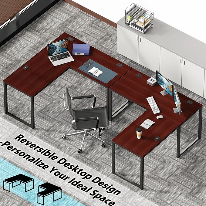 SHW 55 x 60 Inches Commercial-Grade L-Shape Corner Office Computer Desk, Cherry