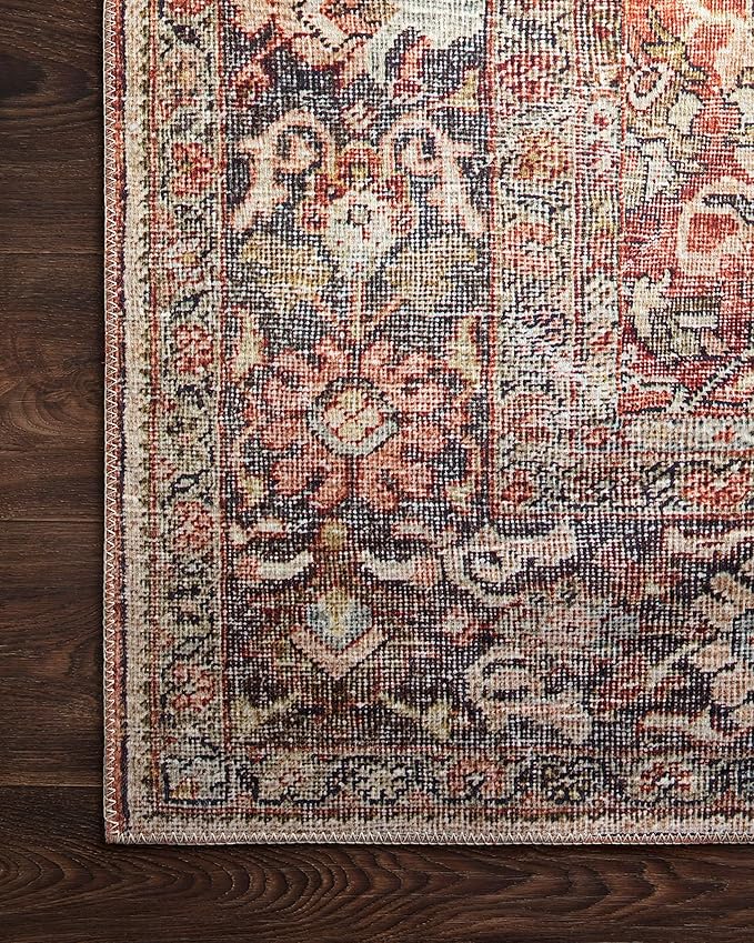 Loloi Layla Collection LAY-02 Spice/Marine 2'-6" x 7'-6" .13" Thick Runner Rug, Soft, Durable, Vintage Inspired, Distressed, Low Pile, Non-Shedding, Easy Clean, Printed, Living Room Rug