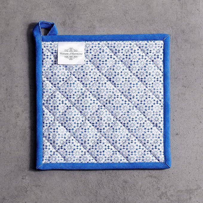 Maison d' Hermine 100% Cotton Oven Mitt & Pot Holder Set (7.5"x13" & 8"x8") Heat Resistant BBQ Cooking Gloves with Loop, Baking, Grilling, Kitchen, Handling Hot Pans Spring/Summer (Passiflora)