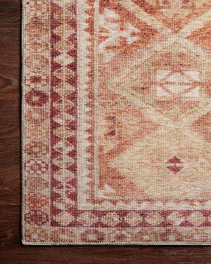 Loloi Layla Collection LAY-16 Natural/Spice 2'-3" x 3'-9" .13" Thick Accent Rug, Soft, Durable, Vintage Inspired, Distressed, Low Pile, Non-Shedding, Easy Clean, Printed, Living Room Rug