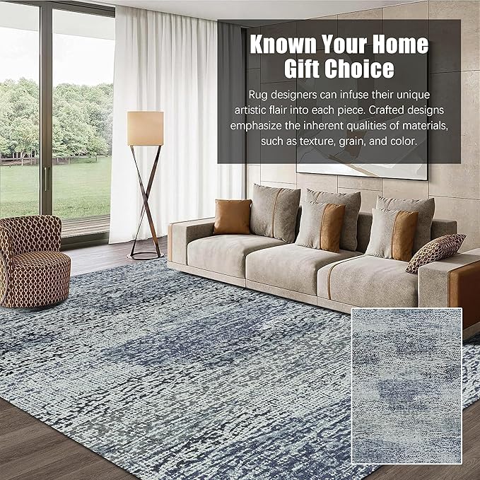 RUGSURE Washable Area Rug - 1/6 Thick - Stain & Water Resistant Non-Slip - Resistant Rug for Living Room, Bedroom, Nursery, Pet & Child Friendly, Vintage Charm Area Rugs (Grey+LightTeal, 3' x 5 ')