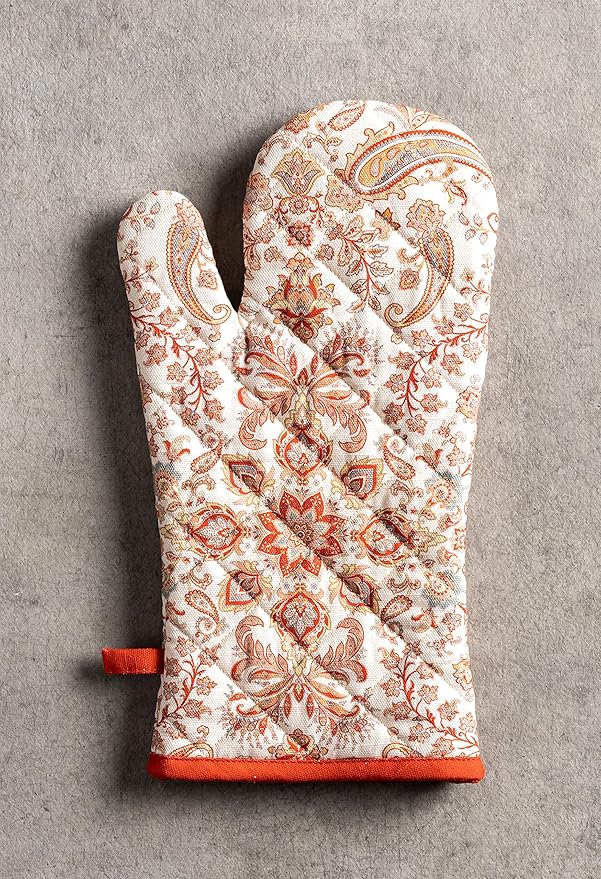 Maison d' Hermine Oven Gloves 100% Cotton Oven Mitt 7" x 13" with Loop Heat Resistant BBQ Cooking Gloves for Thanksgiving Christmas Decorations Baking Handling Hot Pans (Pack of 1, Cachemire)