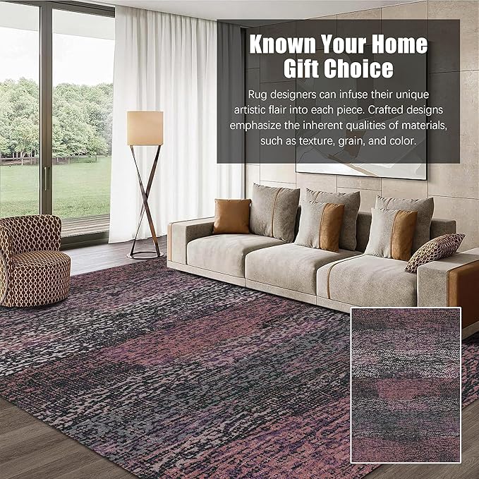 RUGSURE Washable Area Rug - 1/6 Thick - Stain & Water Resistant Non-Slip - Resistant Rug for Living Room, Bedroom, Nursery, Pet & Child Friendly, Vintage Charm Area Rugs (Burgundy, 4' x 6')