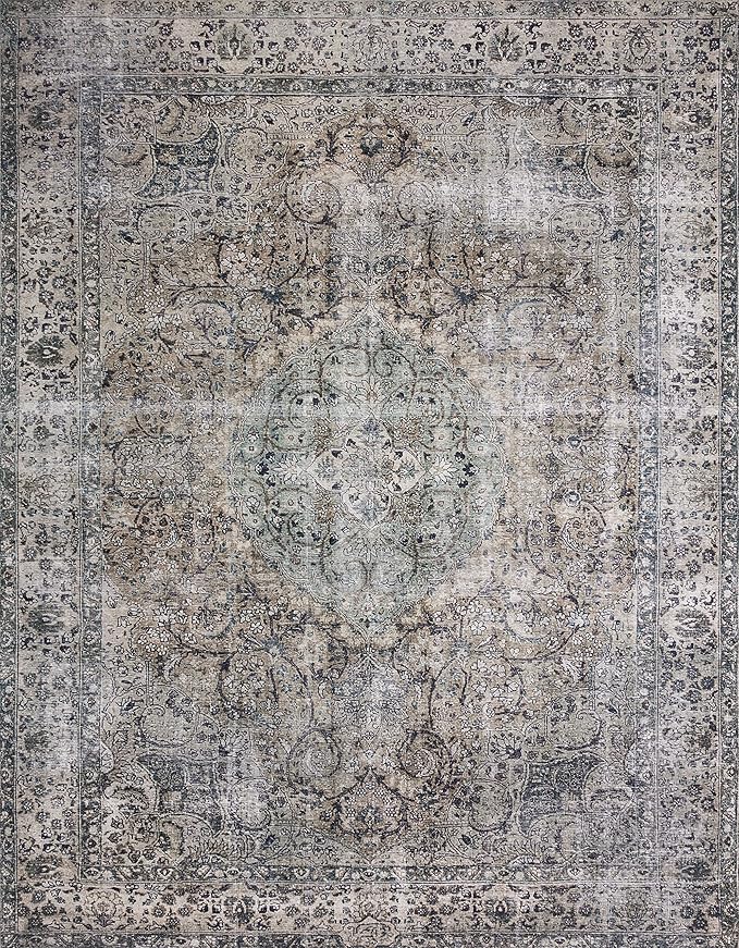 Loloi Layla Collection LAY-06 Taupe/Stone 7'-6" x 9'-6" .13" Thick Area Rug, Soft, Durable, Vintage Inspired, Distressed, Low Pile, Non-Shedding, Easy Clean, Printed, Living Room Rug