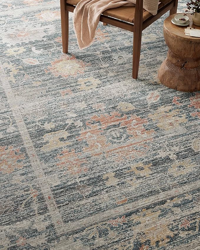 Loloi Magnolia Home by Joanna Gaines Millie Collection MIE-01 Blue/Multi 5'-3" x 5'-3", .25" Pile Height, Round Area Rug
