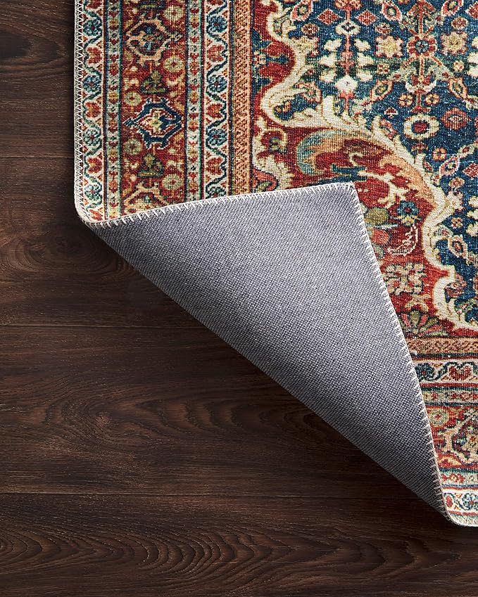 Loloi Layla Collection LAY-09 Cobalt Blue/Spice 2'-3" x 3'-9" .13" Thick Accent Rug, Soft, Durable, Vintage Inspired, Distressed, Low Pile, Non-Shedding, Easy Clean, Printed, Living Room Rug