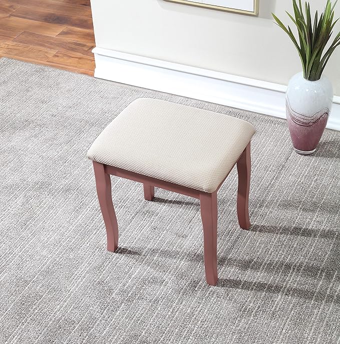 Roundhill Furniture Sanlo Wooden Vanity, Make Up Table and Stool Set, RoseGold