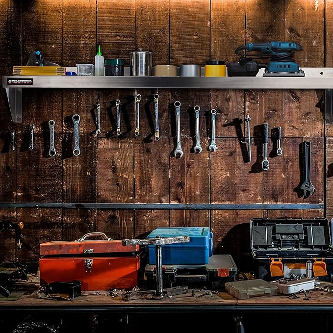 DuraSteel Heavy Duty Wall Mount Shelf - 36" Wide x 14" Deep Classic Stainless Steel Wall Floating Shelves - NSF Metal Storage Wall Shelves - For Commercial Kitchen, Laundry Room, Garage, Food Truck