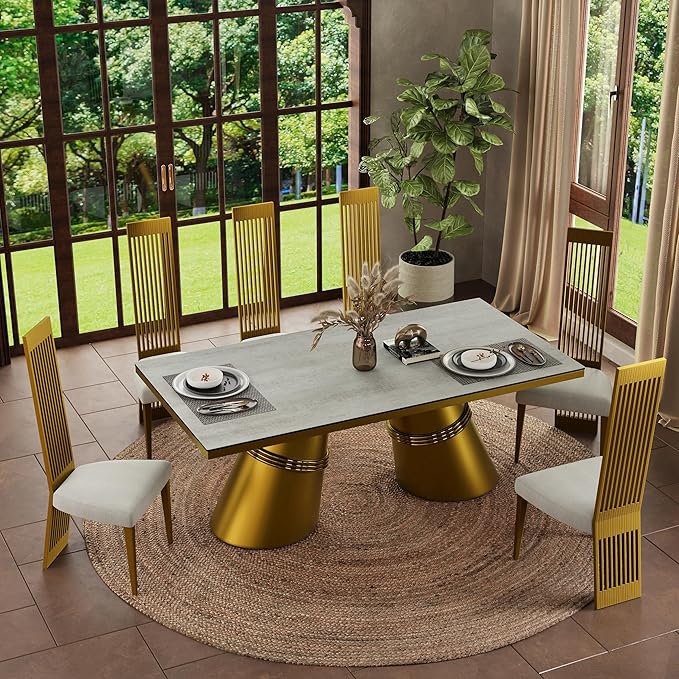 White and Gold Dining Chairs Set of 10, Upholstered Dining Room Chairs, Modern Luxury Chairs with High Back and Brushed Gold Metal Legs for Kitchen/Living Room/Restaurant