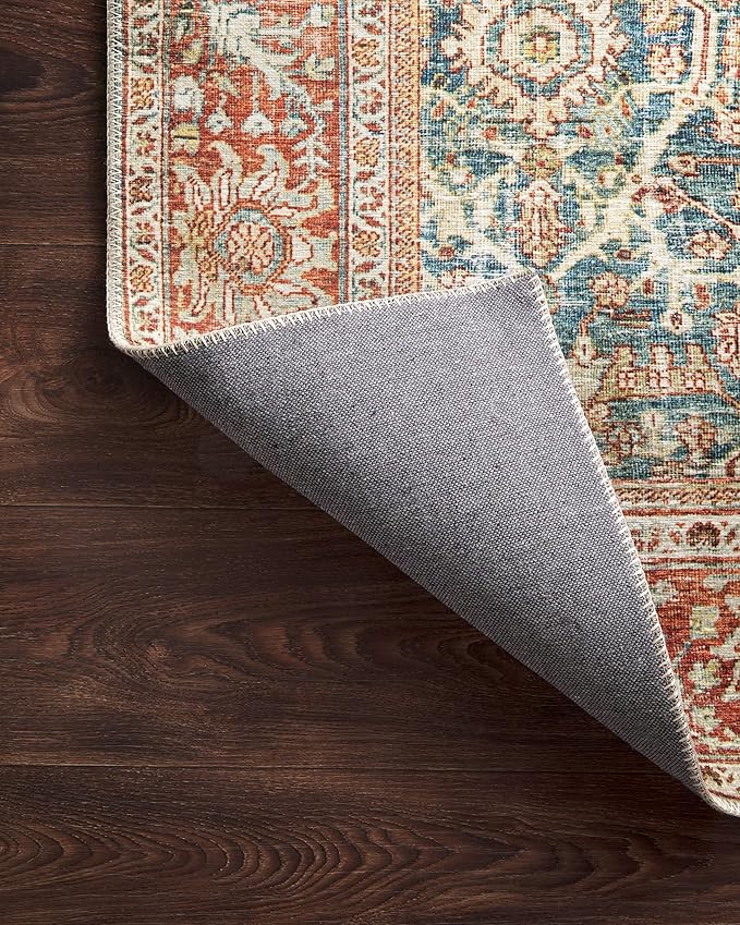 Loloi Layla Collection LAY-04 Ocean/Rust 2'-0" x 5'-0" .13" Thick Accent Rug, Soft, Durable, Vintage Inspired, Distressed, Low Pile, Non-Shedding, Easy Clean, Printed, Living Room Rug