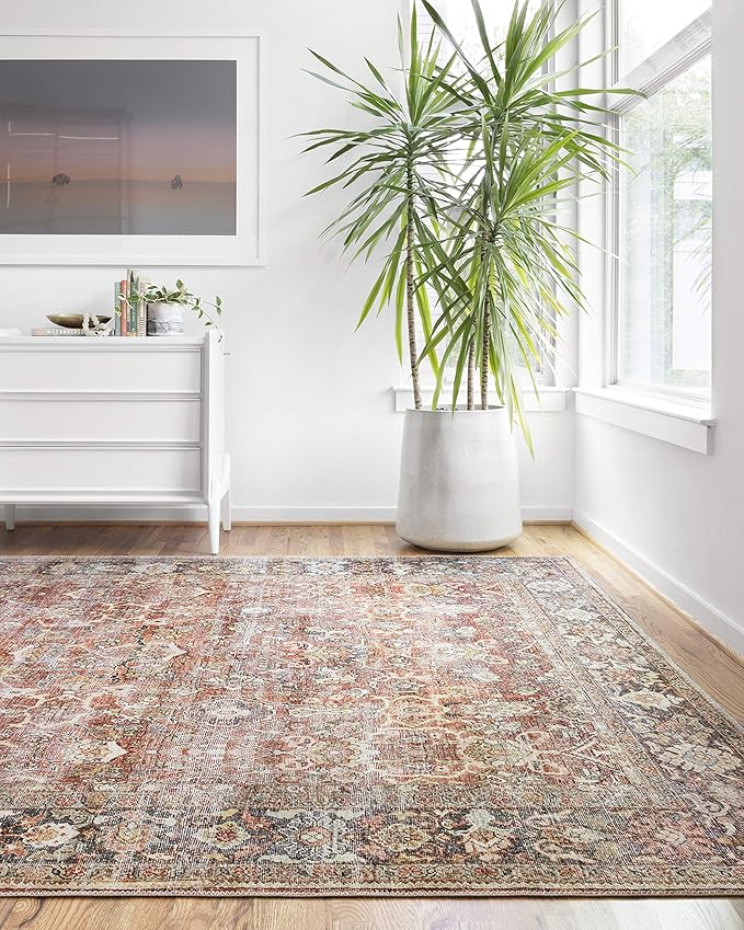 Loloi Layla Collection LAY-02 Spice/Marine 2'-6" x 12'-0" .13" Thick Runner Rug, Soft, Durable, Vintage Inspired, Distressed, Low Pile, Non-Shedding, Easy Clean, Printed, Living Room Rug