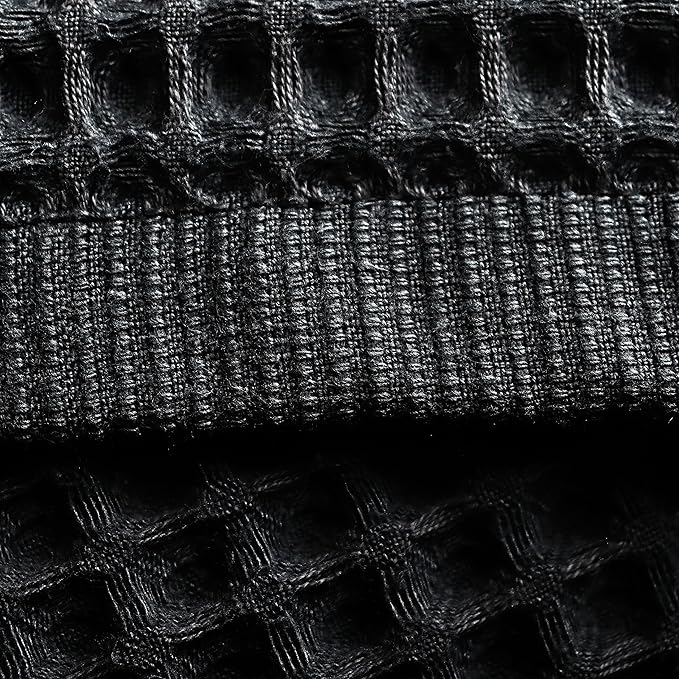 Püskül - Luxury Waffle Towel Set for Bathroom 4 Pieces Black, Premium Quality Organic 100% Turkish Cotton 2 Hand and 2 Bath Towels Sets, Quick Dry Thin Waffle Towels, Made in Turkiye (Black)