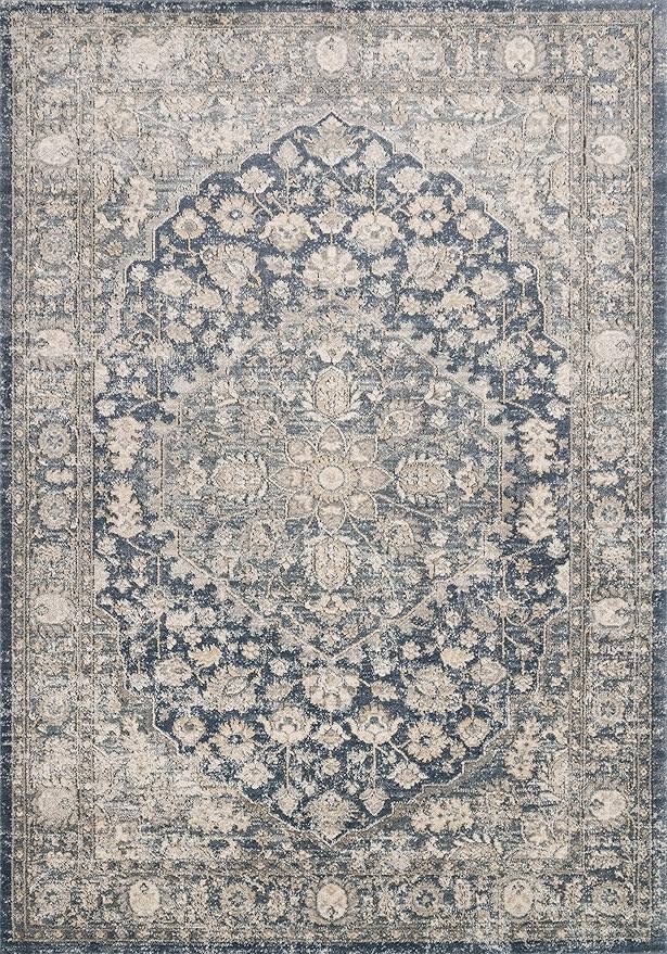 Loloi Teagan Collection TEA-01 Denim/Mist 2'-8" x 4' Accent Rug, Large, Soft Neutral Rug, High-Traffic for Living Room, Bedroom, Home Office, Dining Area