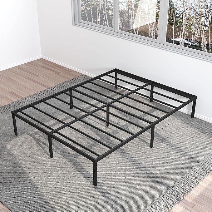 14 Inch Full Size Bed Frame No Box Spring Needed, Heavy Duty Metal Platform Bed Frame Full Support Up to 3000 lbs, Easy Assembly, Noise Free, Black