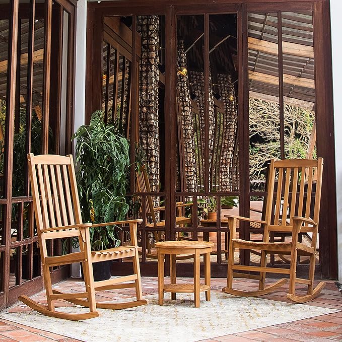 Cambridge Casual Bentley Patio Rocking Conversation Set, Natural Teak
