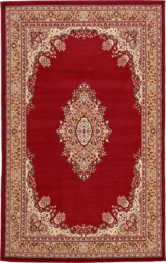 Unique Loom Reza Collection Traditional Persian Style Area Rug, 5 x 8 ft, Burgundy/Ivory